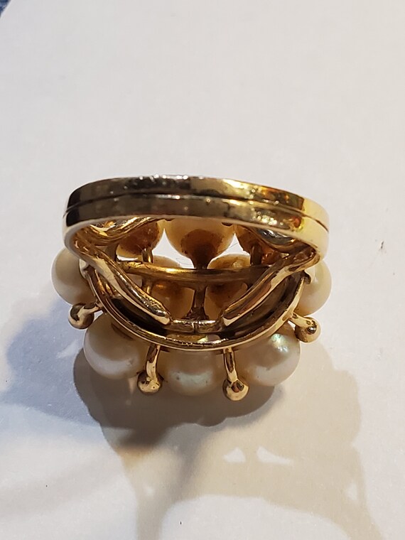 Vintage 14k solid gold cluster pearl ring - image 6