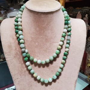 Vintage 14k solid gold round beads green jadeite jade necklace / 39 inches long / one strand / gift for her