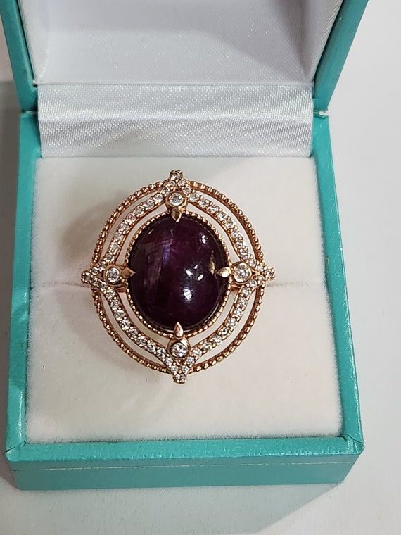 14k Rose Gold Star Ruby Diamond Ring - Size 7 - image 1