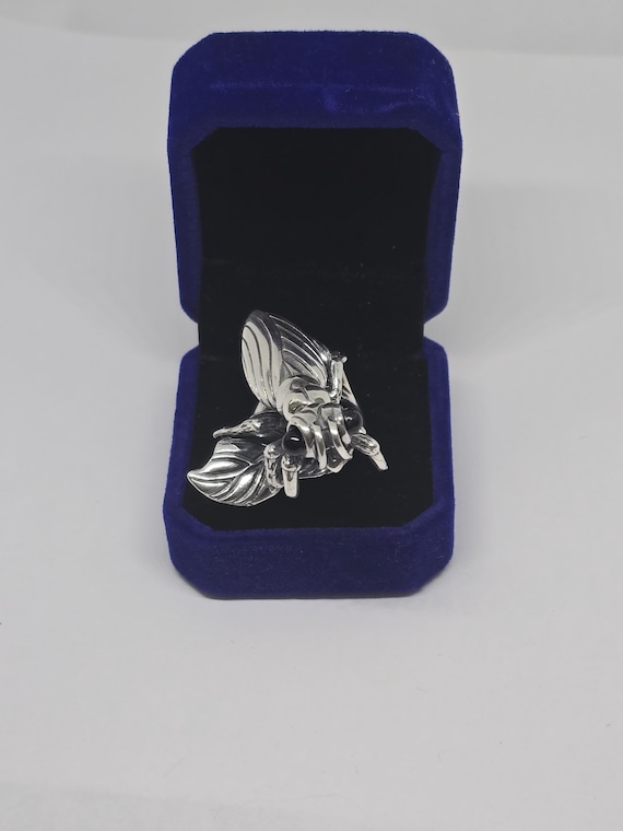 Sterling Silver Praying Mantis Ring: Black Onyx E… - image 2