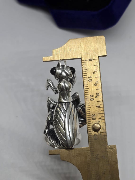 Sterling Silver Praying Mantis Ring: Black Onyx E… - image 5