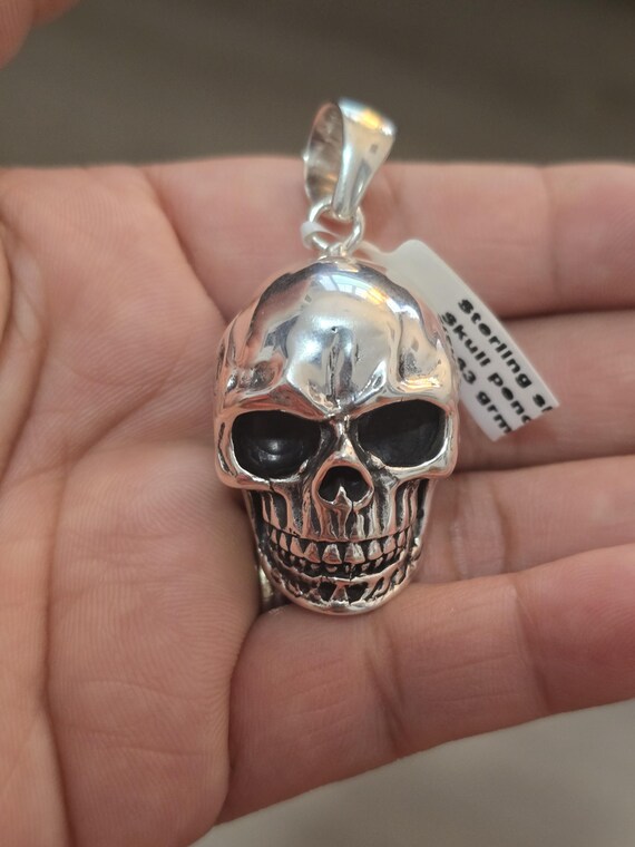 Sterling Silver Skull Pendant: Bold Halloween Jew… - image 8