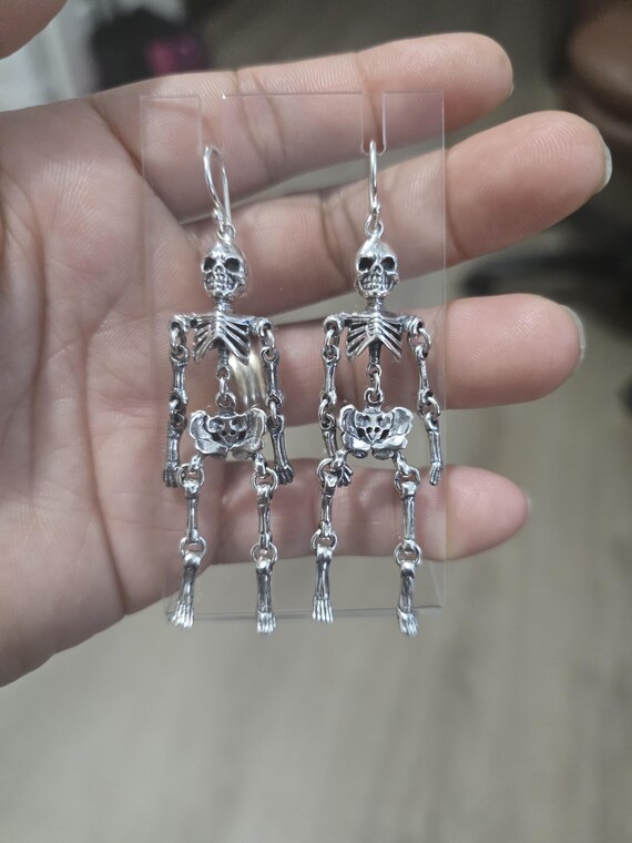 Sterling Silver Skeleton Dangle Earrings: Movable… - image 7