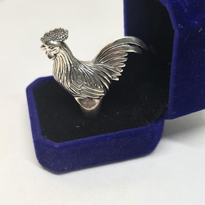 Sterling silver large rooster ring / gift for him