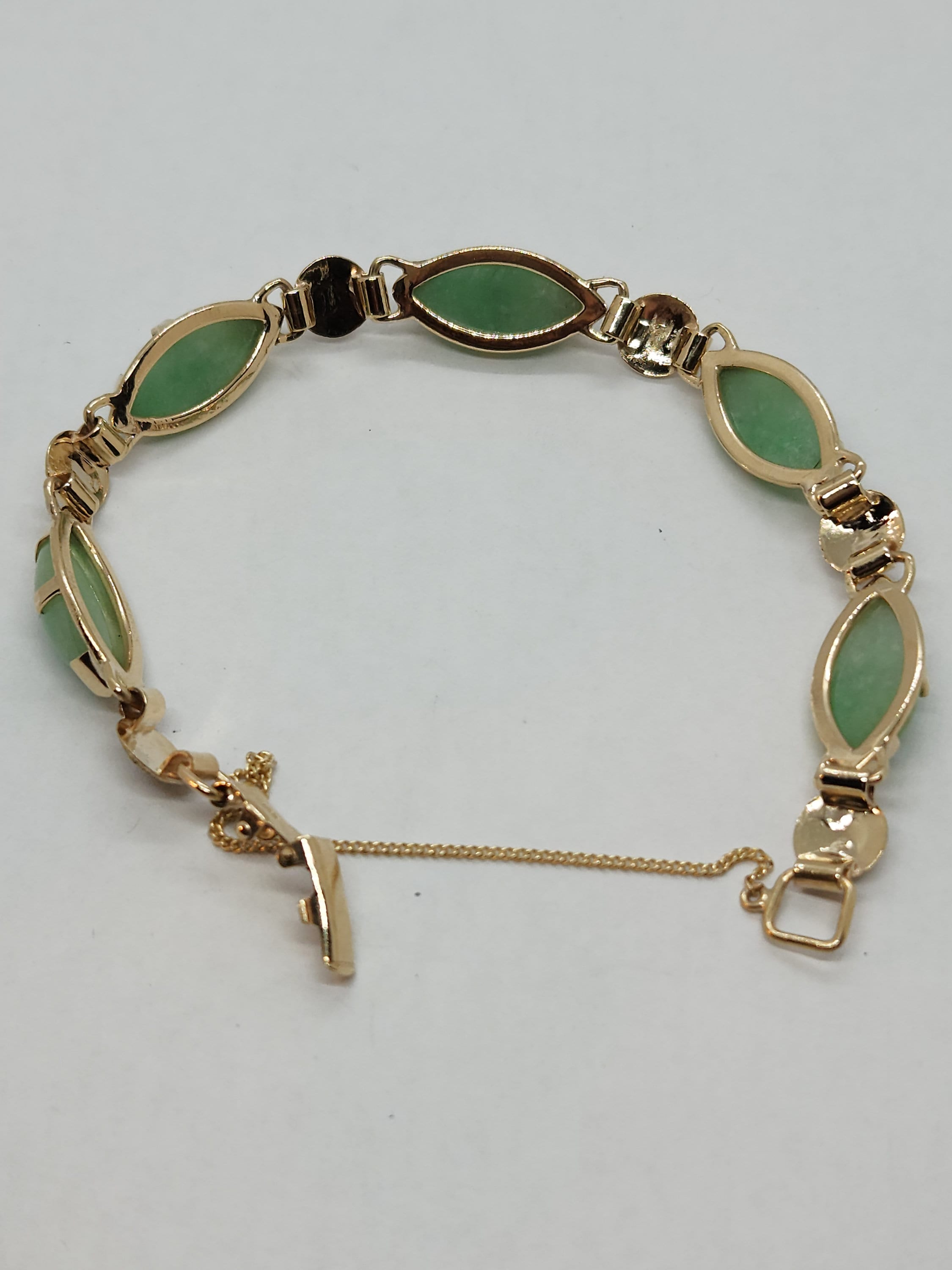 Ming's 14k Solid Gold Marquise Apple Green Jade and Chinese