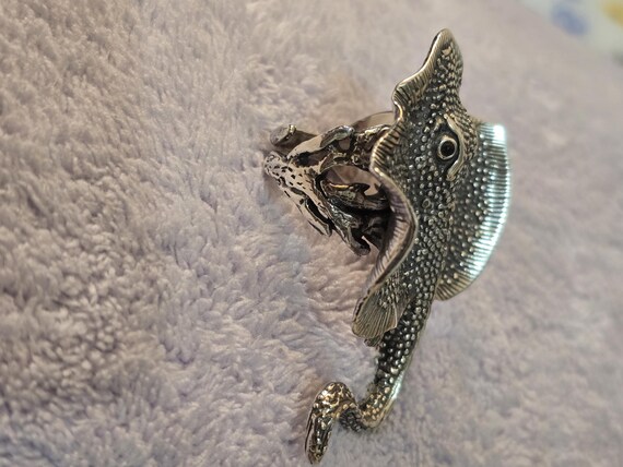 Solid Sterling Silver Stingray Ring: Adjustable O… - image 13