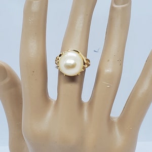 14k solid gold yellow pearl and diamond ring/ gift for her