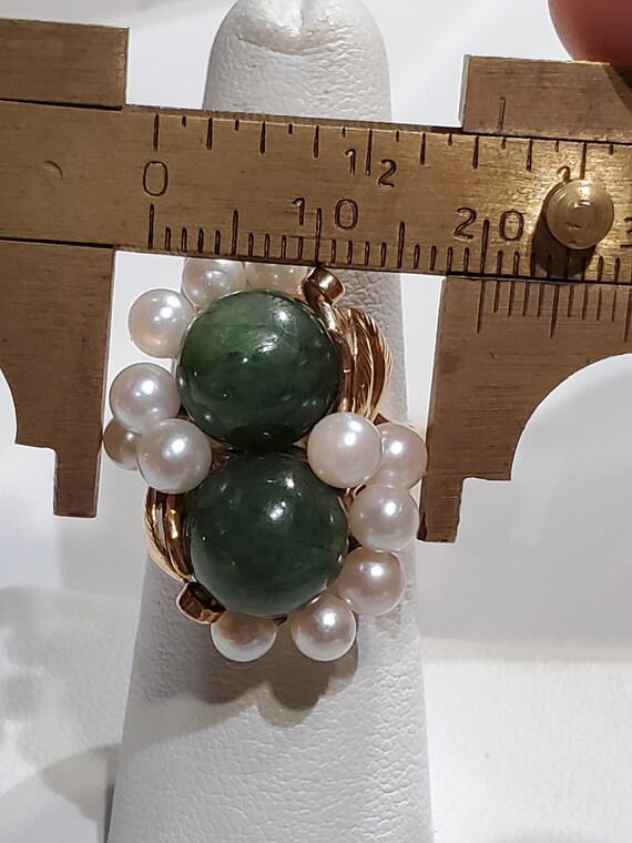 Ming's 14k solid gold white pearl and dark green … - image 3