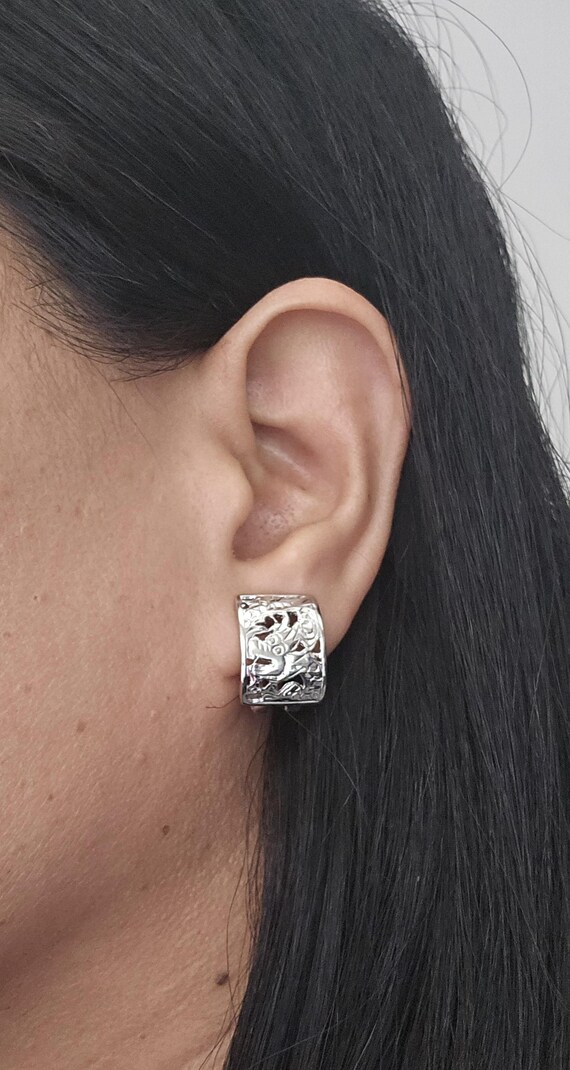 Sterling Silver Carved Dragon Earrings: Rectangul… - image 5