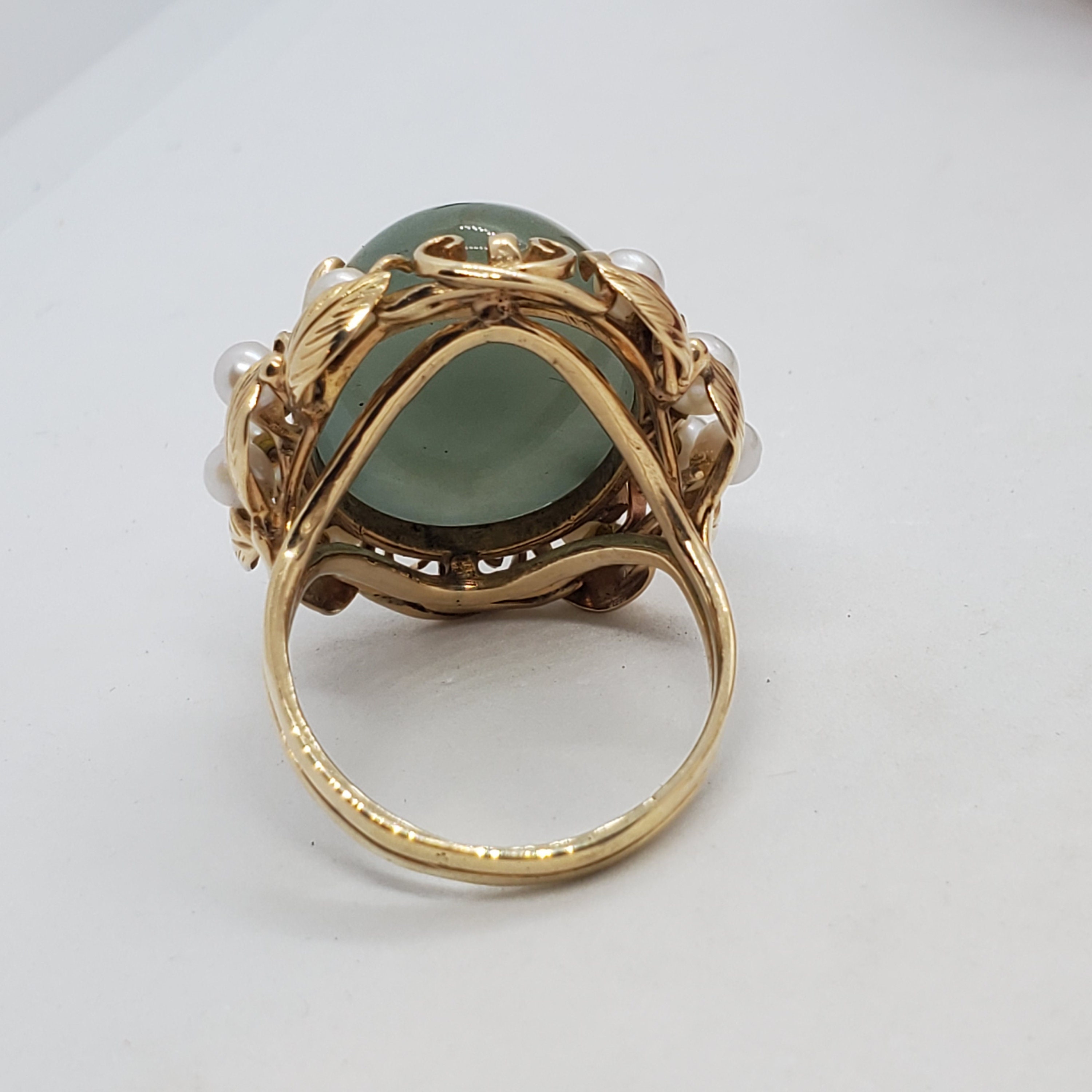 Ming's 14k Gold Jade & Pearl Ring - Size 10 - Etsy