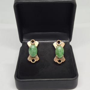 14k solid yellow gold green jade jadeite earrings / gift for her
