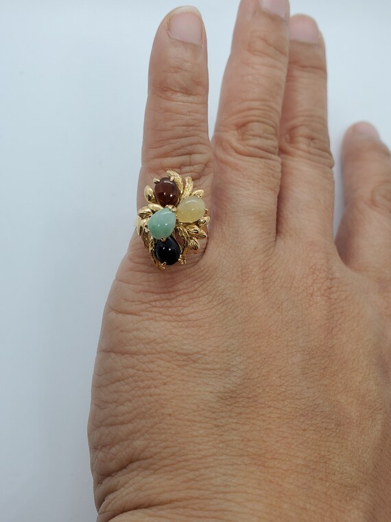14k solid gold multicolor jade ring - image 10