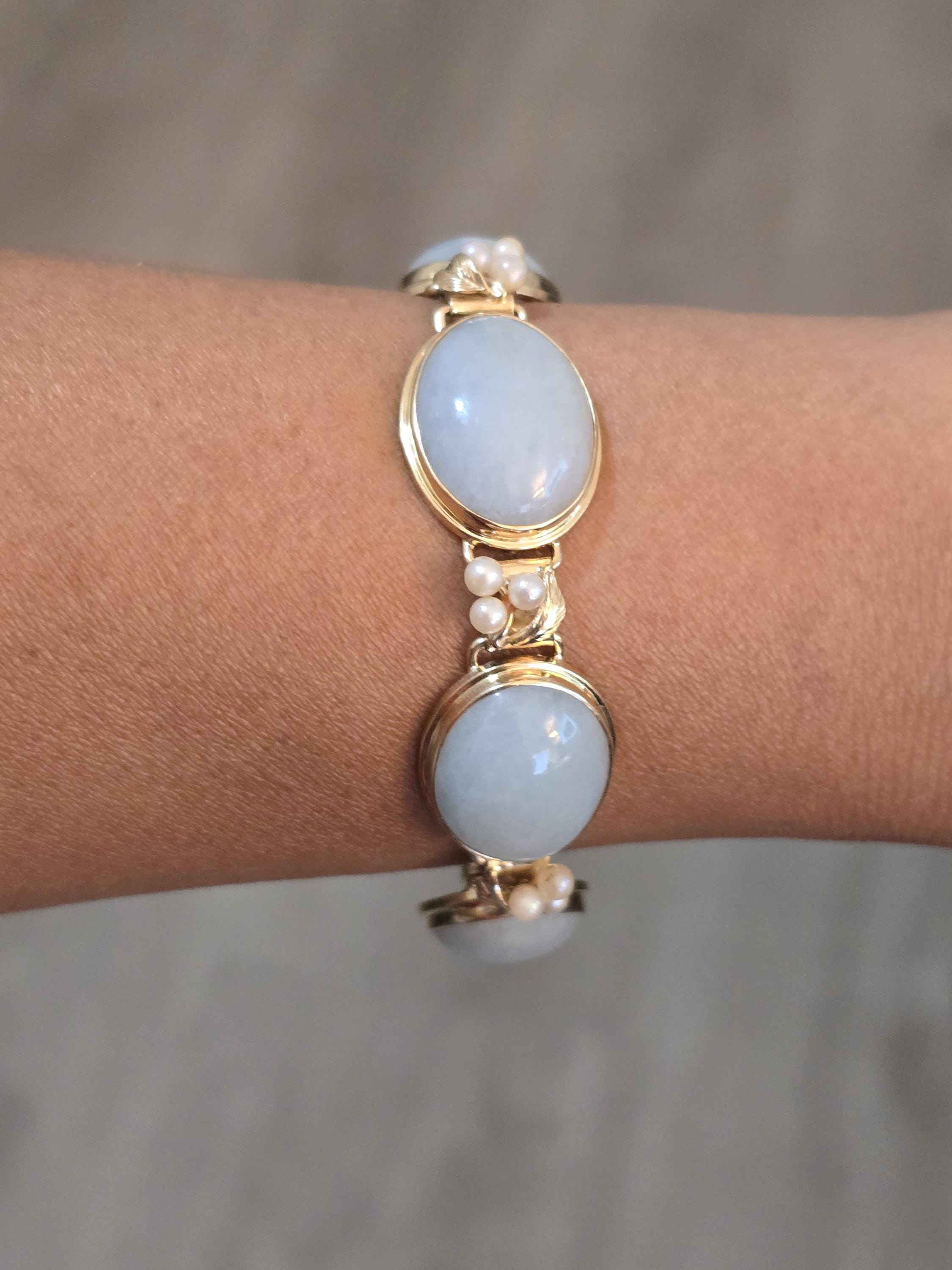 14Kブレスレット Ming's 14k Gold Jade & Pearl Bracelet - Elegant Fine Jewelry - Etsy