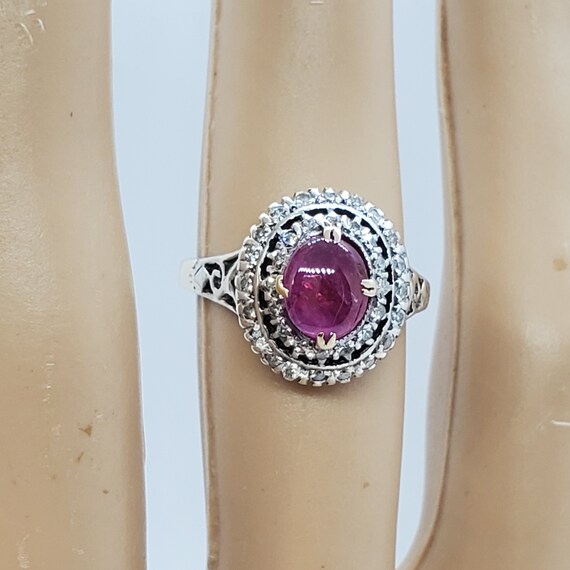 Vintage 14k Gold Star Ruby Cabochon & Diamond Ring - image 10