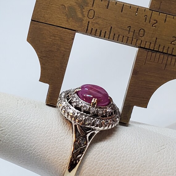 Vintage 14k Gold Star Ruby Cabochon & Diamond Ring - image 5