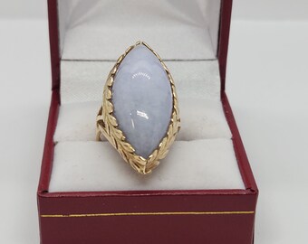 Ming's Hawaii 14k solid gold lavender marquise shape  jade ring/ gift for her