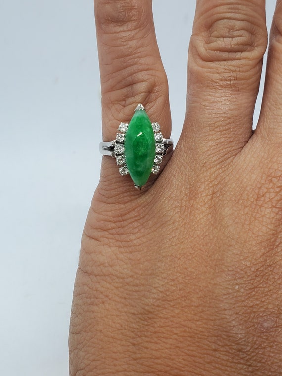 GIA Certified Large Apple Green Jade Diamond 14K White Gold Ring - Hawaii  Estate & Jewelry Buyers
