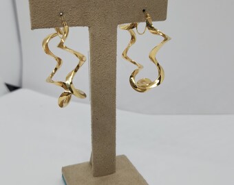 14k solid gold twisted design large hollow  hoops earrings /gift for her
