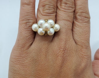 14k solid gold white pearl ring / gift for her / vintage ring