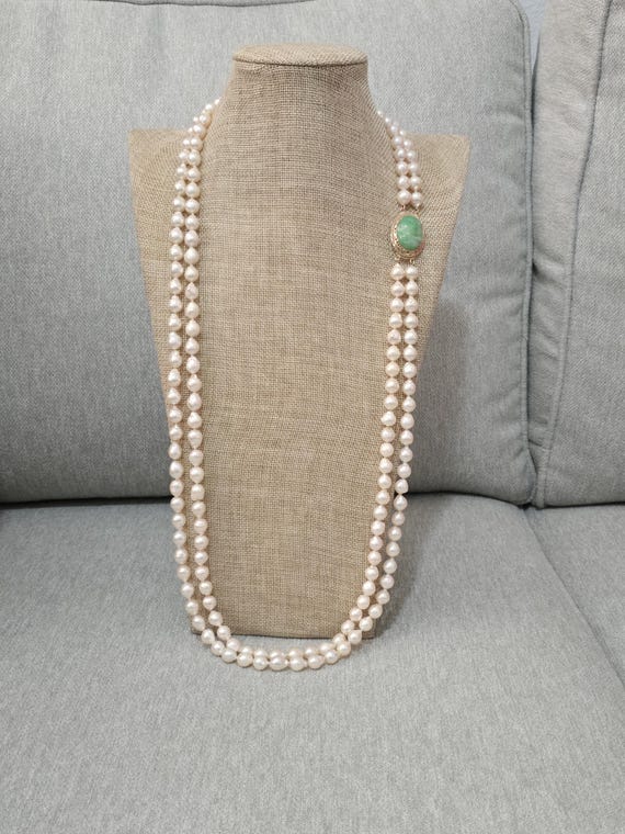 14k Gold Baroque Pearl Necklace With Carved Jade Clasp - Ming's 14k Gold Baroque Pearl Necklace With Carved Jade Clasp - Ming's