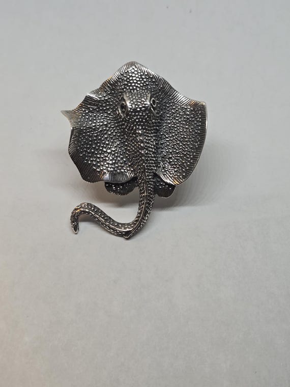 Solid Sterling Silver Stingray Ring: Adjustable O… - image 16