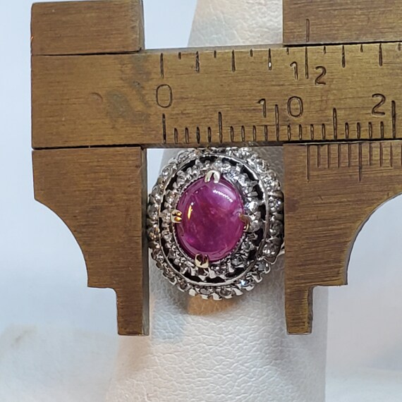 Vintage 14k Gold Star Ruby Cabochon & Diamond Ring - image 6