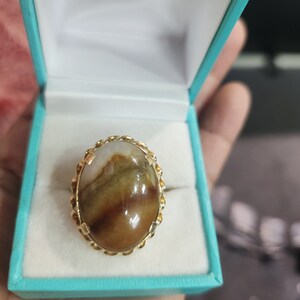 Ming's 14k solid gold bi- color jade oval cabochon ring/ gift for her