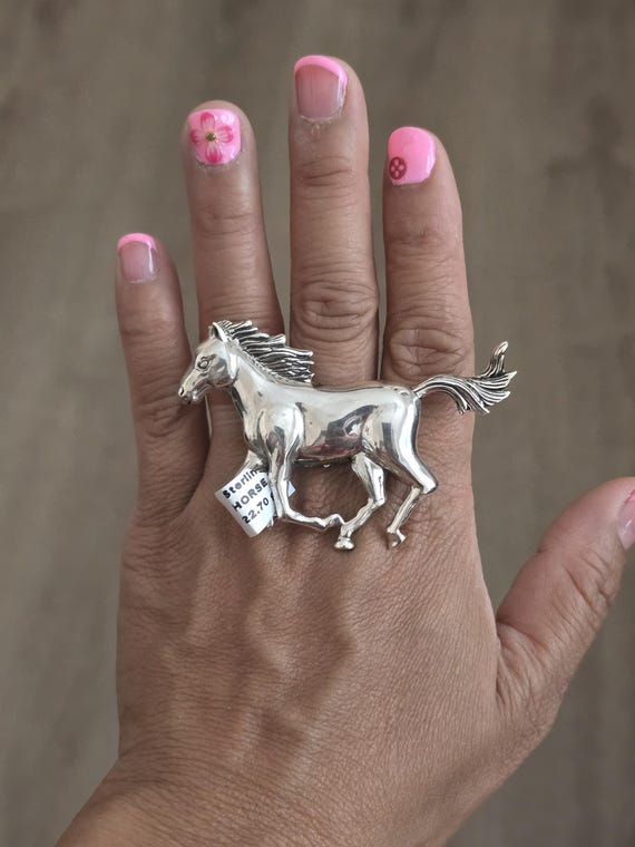 Sterling Silver Horse Statement Ring - Adjustable… - image 10