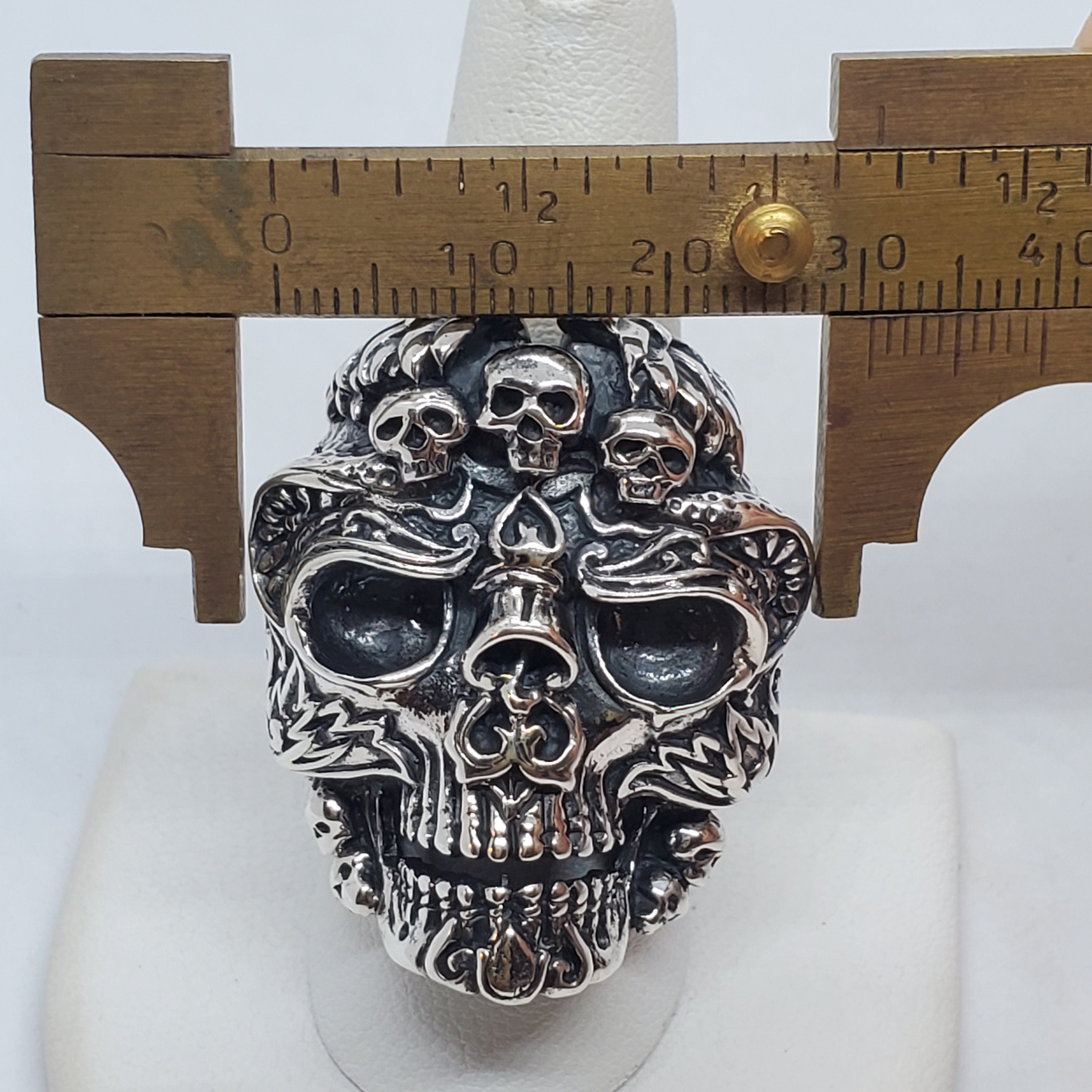 Silver Skull Ring , Flower Skull Ring , Gothic Silver Skull
