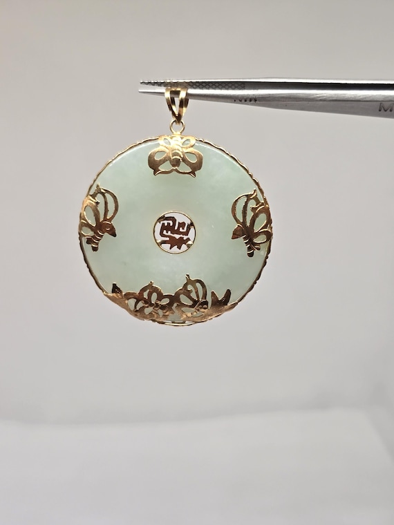 14k Solid Gold Jade Butterfly Pendant - Vintage Fine Jewelry