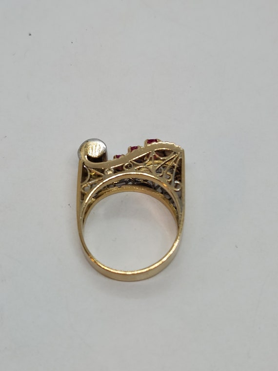 14k Gold Retro Ruby Diamond Ring - Size 6 1/4 - image 7