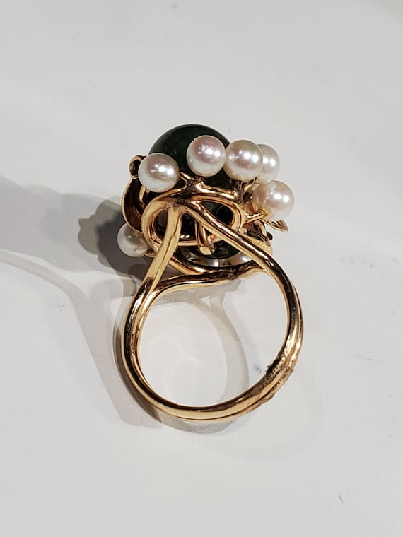 Ming's 14k solid gold white pearl and dark green … - image 5