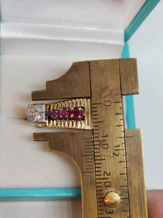 14k Gold Retro Ruby Diamond Ring - Size 6 1/4 - image 4