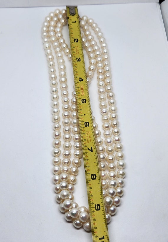 14k solid gold ming's three strand cultured pearl… - image 3
