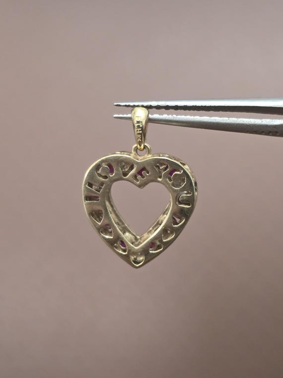 10k Solid Gold Ruby & Diamond Heart Pendant - Vin… - image 2