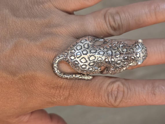 Adjustable 925 Sterling Silver Cheetah Ring - Ani… - image 12