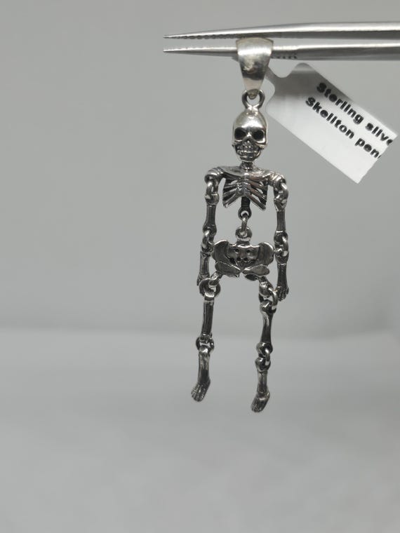 Sterling Silver Skeleton Dangle Pendant: Edgy Got… - image 1