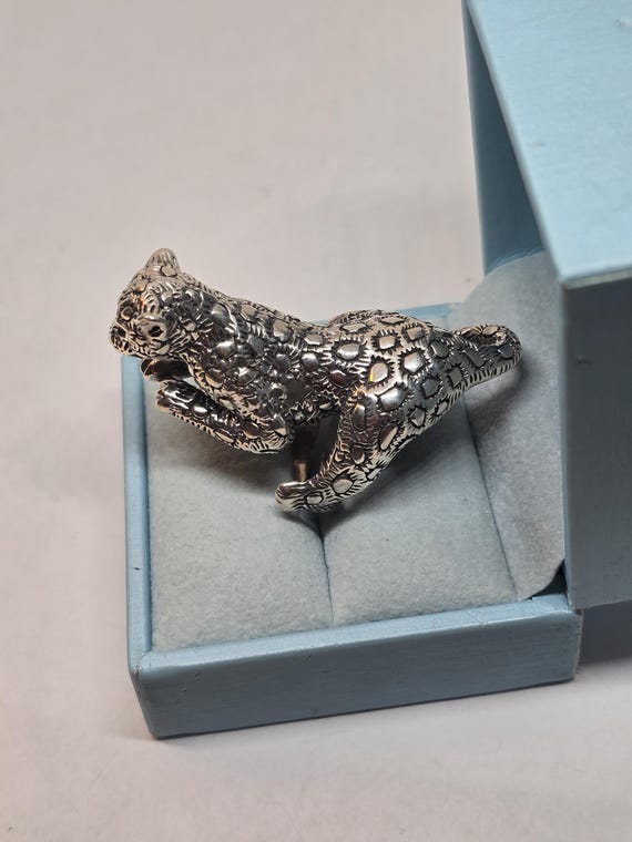 Adjustable 925 Sterling Silver Cheetah Ring - Ani… - image 3