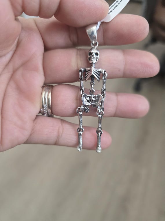 Sterling Silver Skeleton Dangle Pendant: Edgy Got… - image 9