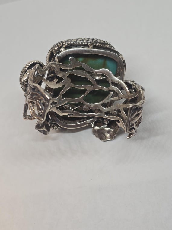 Sterling Silver Two Snake Turquoise Cuff Bracelet… - image 2