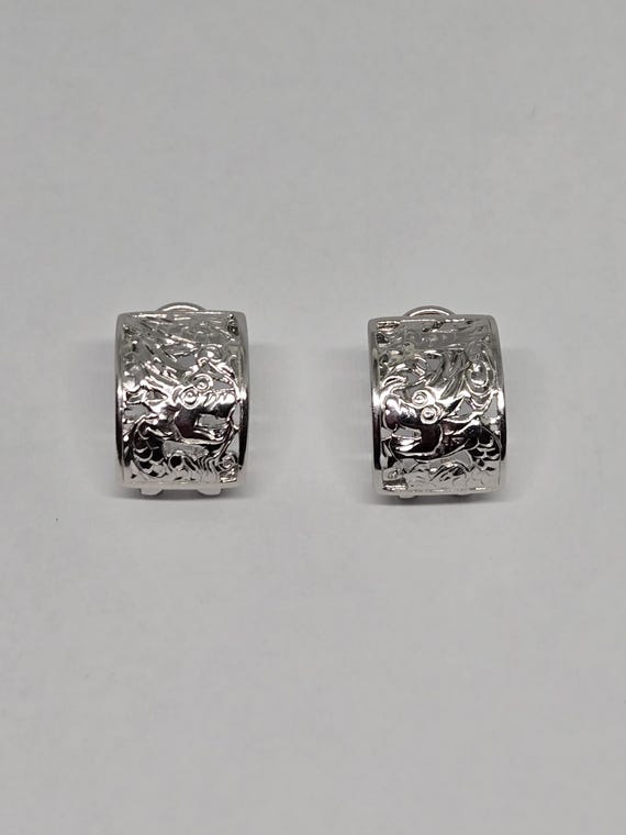 Sterling Silver Carved Dragon Earrings: Rectangul… - image 10