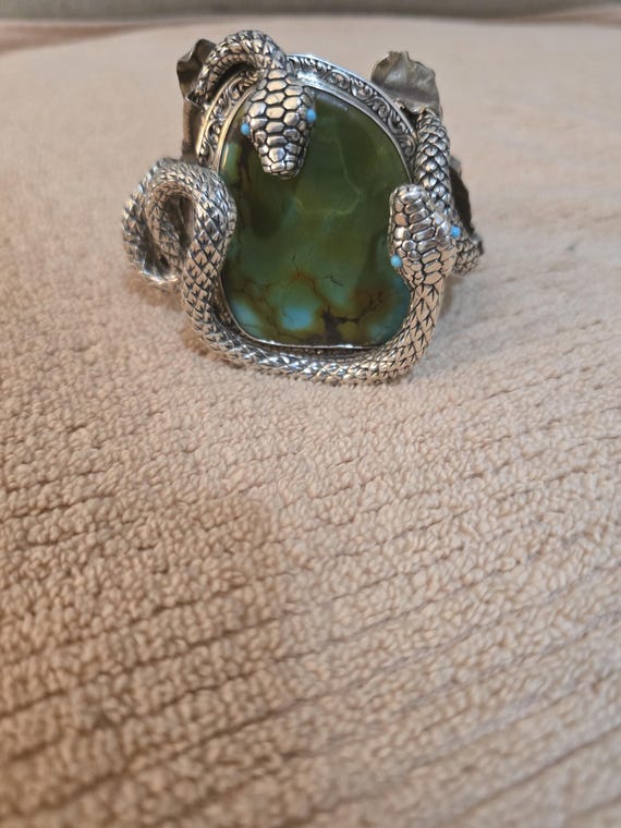 Sterling Silver Two Snake Turquoise Cuff Bracelet… - image 20