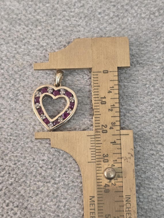10k Solid Gold Ruby & Diamond Heart Pendant - Vin… - image 3