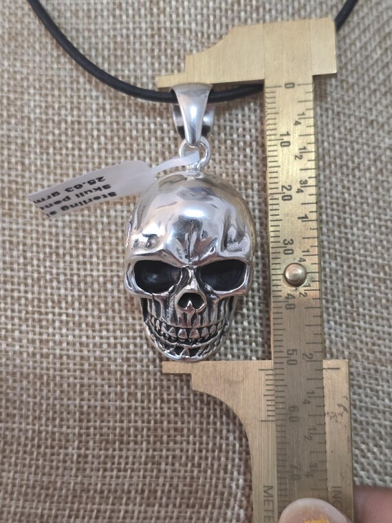 Sterling Silver Skull Pendant: Bold Halloween Jew… - image 2