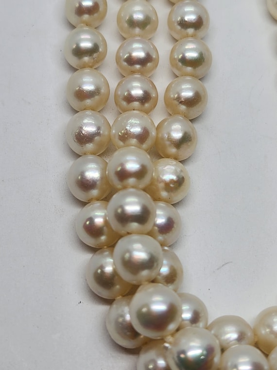 14k solid gold ming's three strand cultured pearl… - image 2