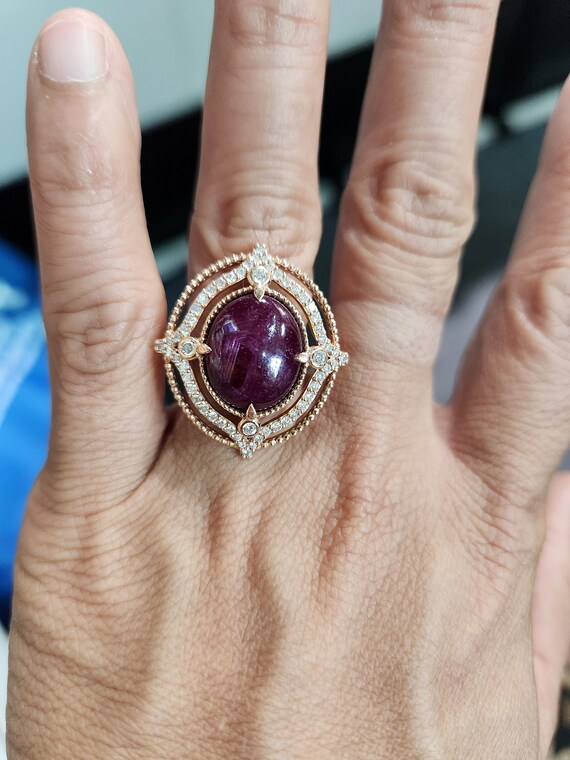 14k Rose Gold Star Ruby Diamond Ring - Size 7 - image 7