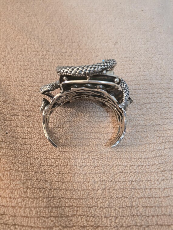 Sterling Silver Two Snake Turquoise Cuff Bracelet… - image 9