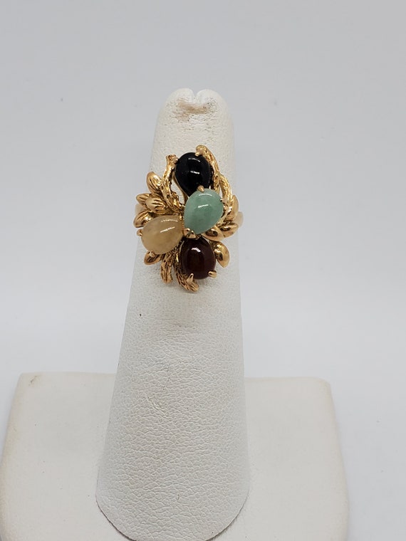 14k solid gold multicolor jade ring