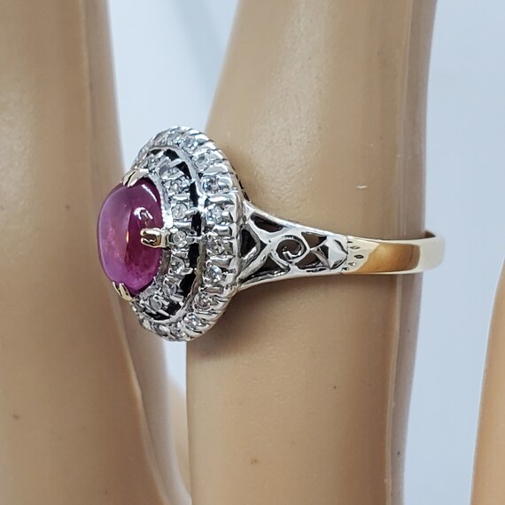 Vintage 14k Gold Star Ruby Cabochon & Diamond Ring - image 9