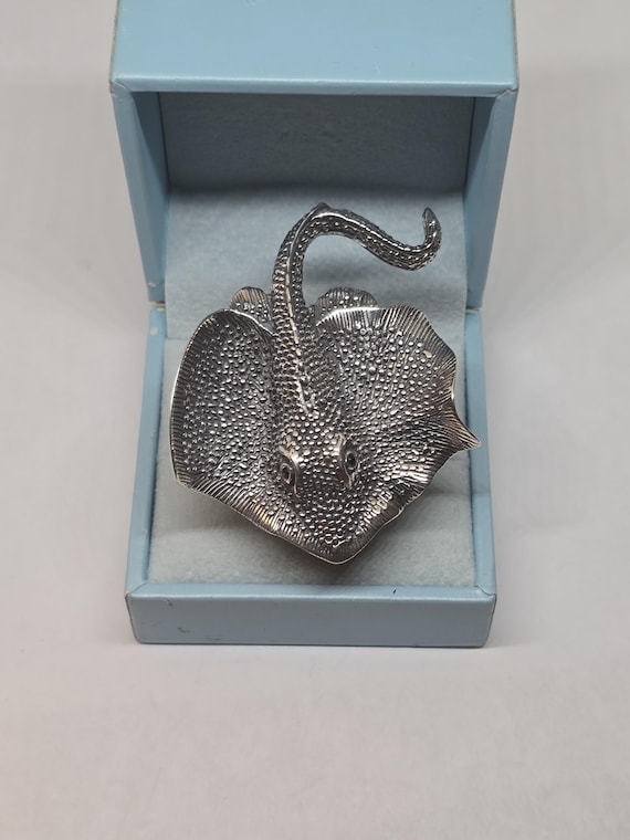 Solid Sterling Silver Stingray Ring: Adjustable O… - image 1
